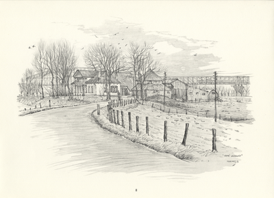 809994 Gezicht op café Landlust (Veerweg 2) te Tull en 't Waal (gemeente Houten), met op de achtergrond de spoorbrug ...